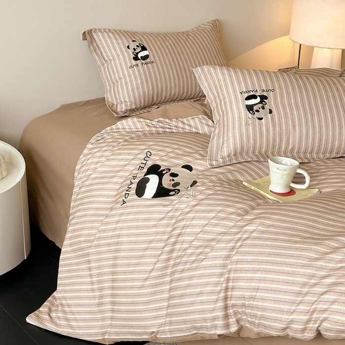 91家纺网 家纺一手货源 找家纺 帛美家纺 2025年新款全棉纯棉加厚绣花款磨毛四件套-萌小猫系列 萌小猫（蓝条）