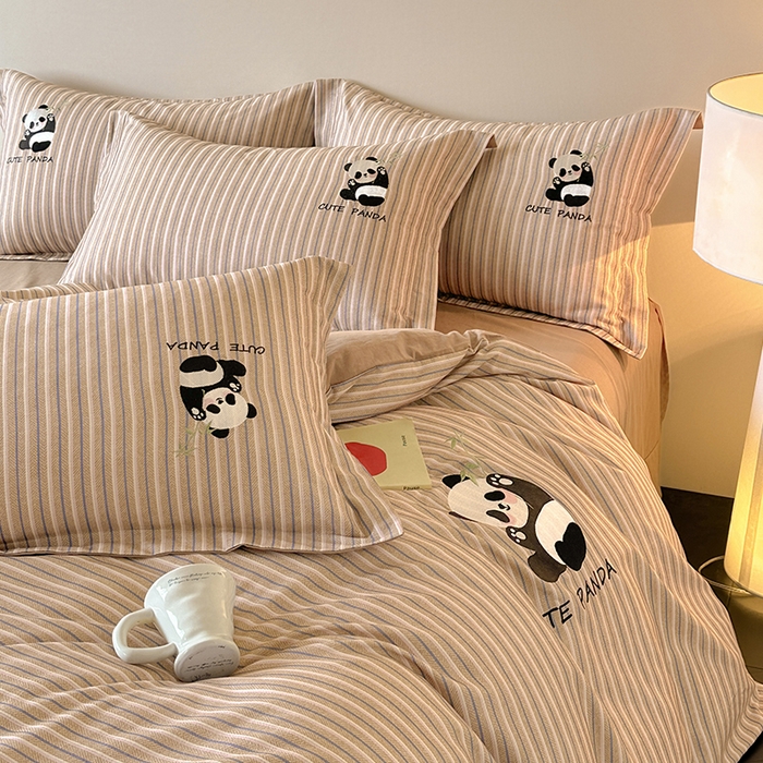 91家纺网 家纺一手货源 找家纺 帛美家纺 2025年新款全棉纯棉加厚绣花款磨毛四件套-萌小猫系列 萌小猫（蓝条）