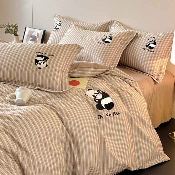 91家纺网 家纺一手货源 找家纺 帛美家纺 2025年新款全棉纯棉加厚绣花款磨毛四件套-萌小猫系列 萌小猫（蓝条）