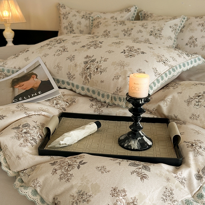 91家纺网 家纺一手货源 找家纺 帛美家纺 2025年新款全棉纯棉花边印花磨毛四件套 蕾雅