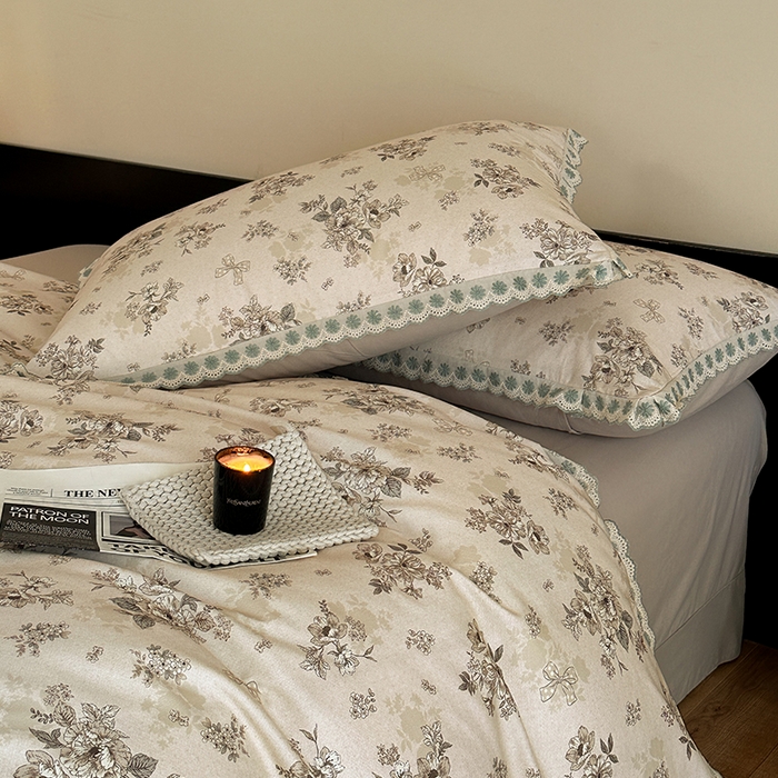 91家纺网 家纺一手货源 找家纺 帛美家纺 2025年新款全棉纯棉花边印花磨毛四件套 蕾雅