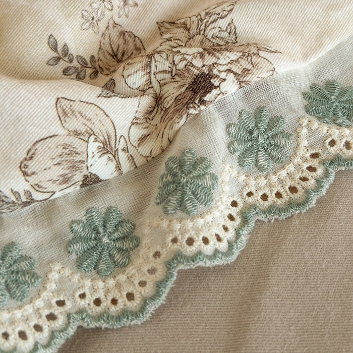 91家纺网 家纺一手货源 找家纺 帛美家纺 2025年新款全棉纯棉花边印花磨毛四件套 蕾雅