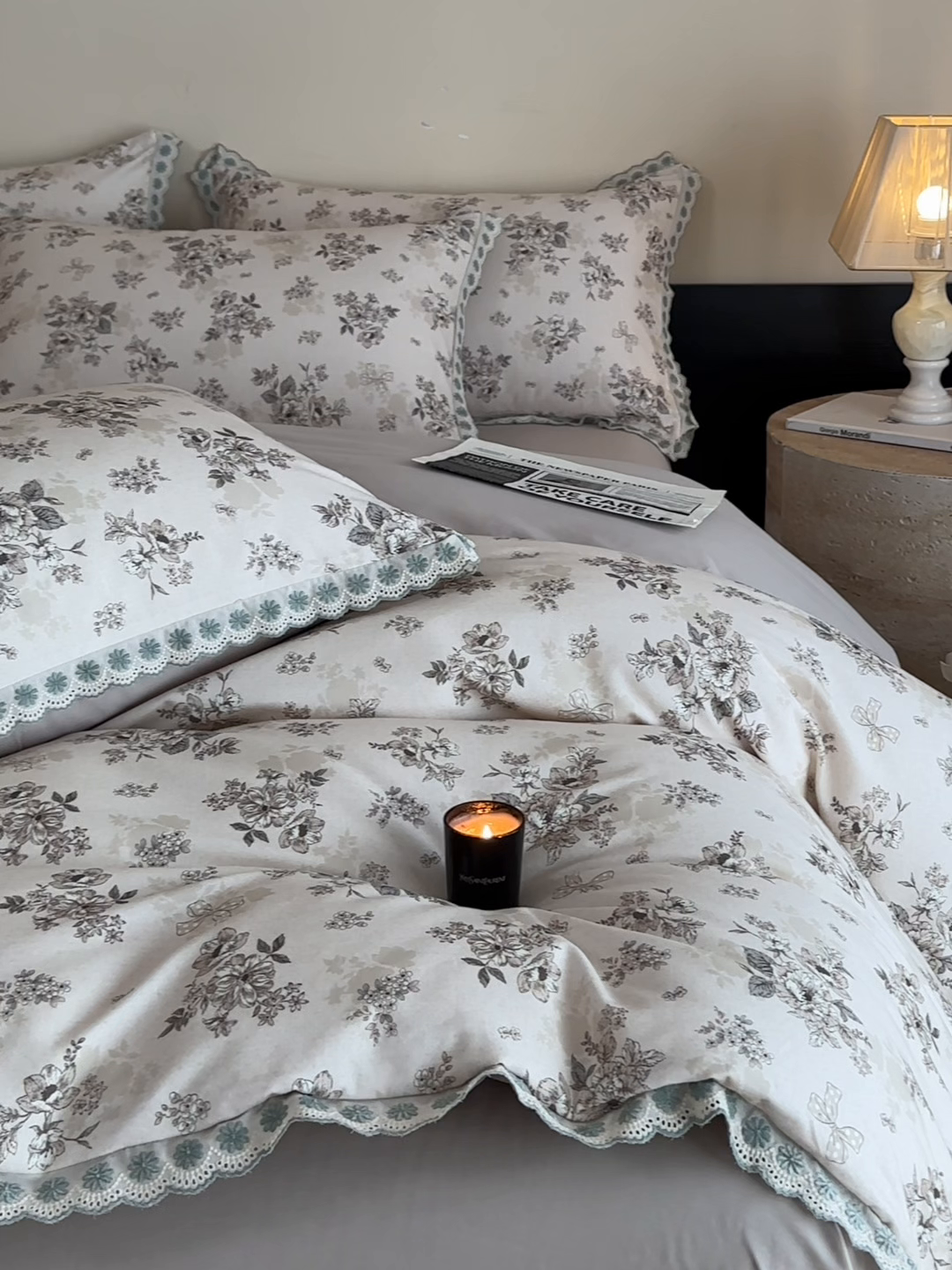 91家纺网 家纺一手货源 找家纺 帛美家纺 2025年新款全棉纯棉花边印花磨毛四件套 蕾雅