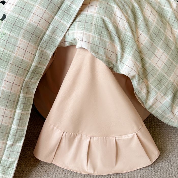 91家纺网 家纺一手货源 找家纺 帛美家纺 2025年新款全棉纯棉加厚绣花款磨毛四件套-萌小猫系列 萌小猫（绿格）