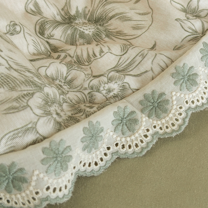 91家纺网 家纺一手货源 找家纺 帛美家纺 2025年新款全棉纯棉花边印花磨毛四件套 秘密花园-绿