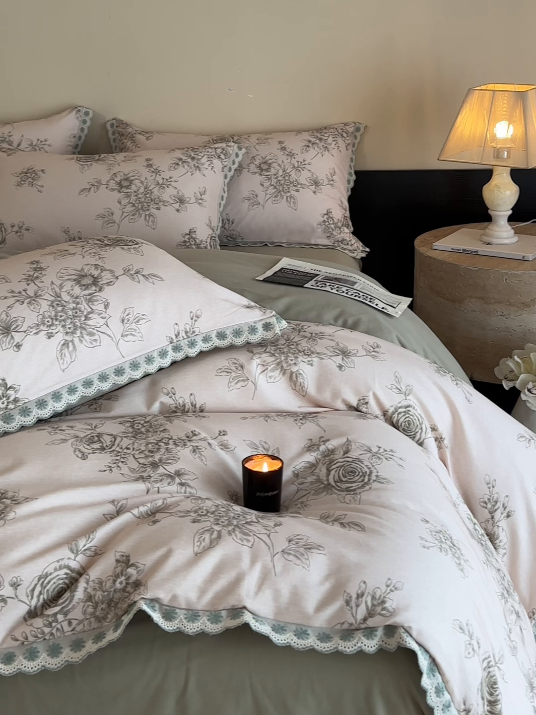 91家纺网 家纺一手货源 找家纺 帛美家纺 2025年新款全棉纯棉花边印花磨毛四件套 秘密花园-绿