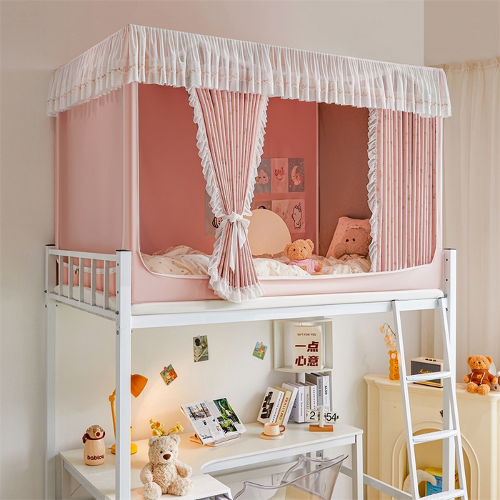 91家纺网 家纺一手货源 找家纺 梦尔佳蚊帐2025新款学生宿舍遮光床帘蚊帐 花间絮语玉色