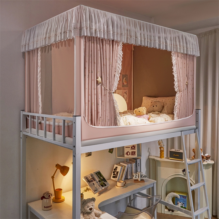 91家纺网 家纺一手货源 找家纺 梦尔佳蚊帐2025新款学生宿舍遮光床帘蚊帐 花间絮语玉色