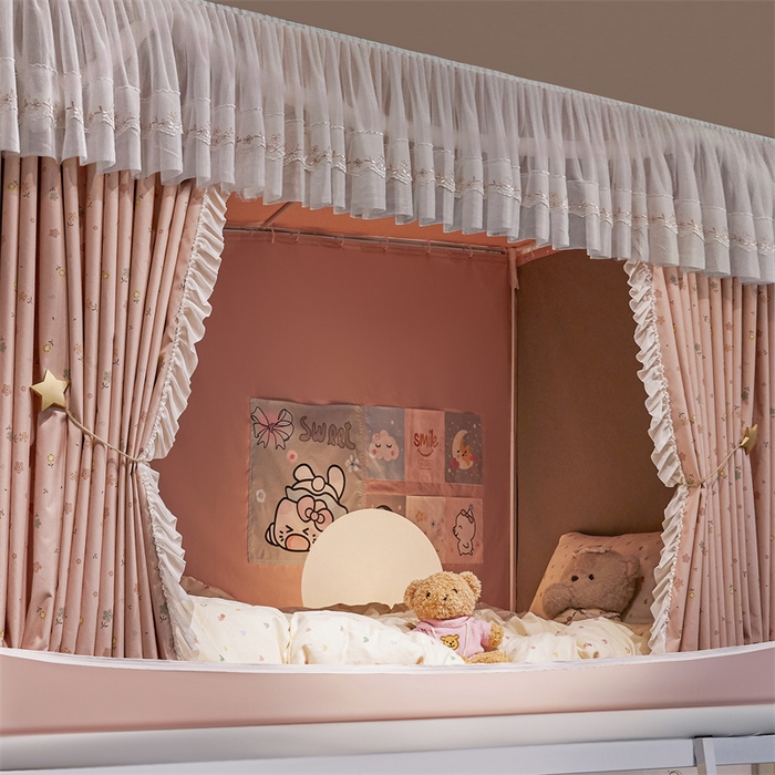 91家纺网 家纺一手货源 找家纺 梦尔佳蚊帐2025新款学生宿舍遮光床帘蚊帐 花间絮语玉色