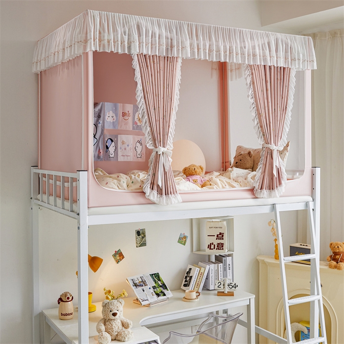 91家纺网 家纺一手货源 找家纺 梦尔佳蚊帐2025新款学生宿舍遮光床帘蚊帐 花间絮语玉色