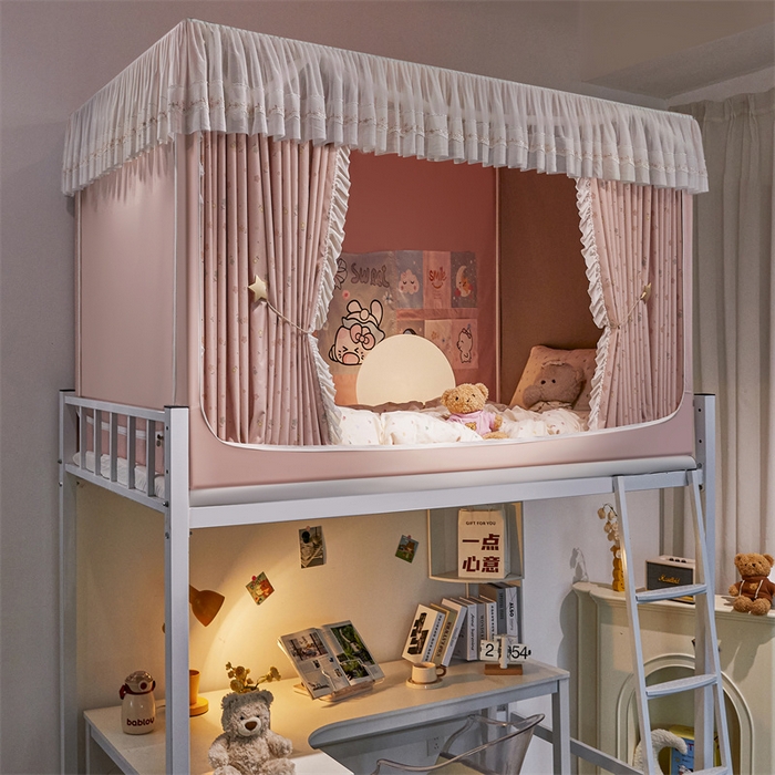 91家纺网 家纺一手货源 找家纺 梦尔佳蚊帐2025新款学生宿舍遮光床帘蚊帐 花间絮语玉色