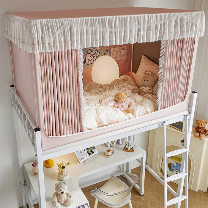 91家纺网 家纺一手货源 找家纺 梦尔佳蚊帐2025新款学生宿舍遮光床帘蚊帐 花间絮语玉色