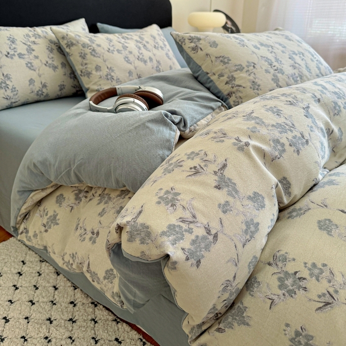 91家纺网 家纺一手货源 找家纺 （总2）金梦拉家纺 2025秋冬爆款新品高克重加厚原麻亚麻皱皱纱印花四件套