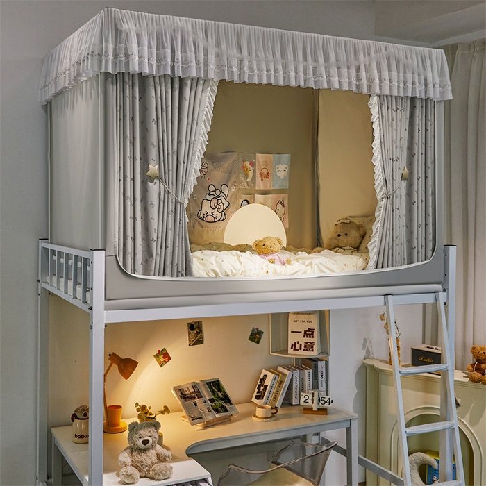 91家纺网 家纺一手货源 找家纺 梦尔佳蚊帐2025新款学生宿舍遮光床帘蚊帐 甜结梦语灰