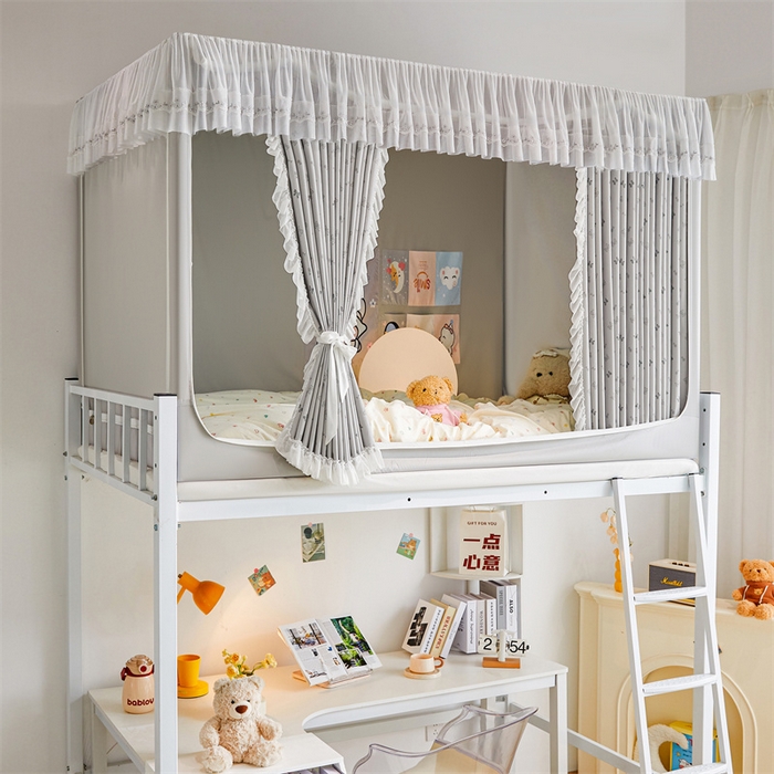 91家纺网 家纺一手货源 找家纺 梦尔佳蚊帐2025新款学生宿舍遮光床帘蚊帐 甜结梦语灰