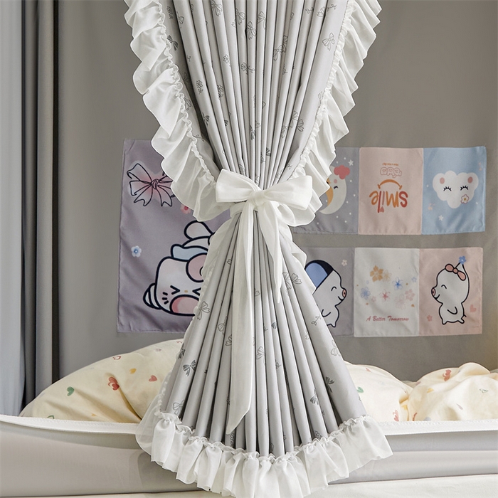 91家纺网 家纺一手货源 找家纺 梦尔佳蚊帐2025新款学生宿舍遮光床帘蚊帐 甜结梦语灰