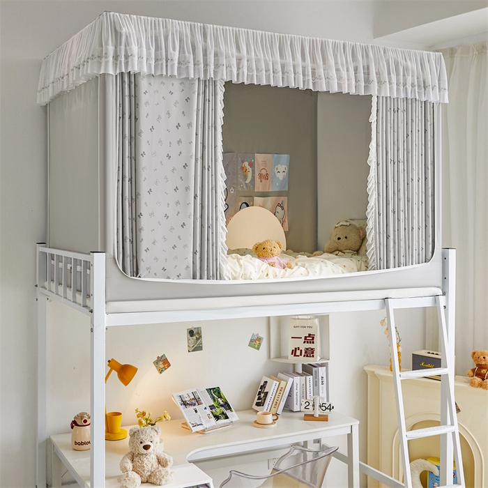 91家纺网 家纺一手货源 找家纺 梦尔佳蚊帐2025新款学生宿舍遮光床帘蚊帐 甜结梦语灰