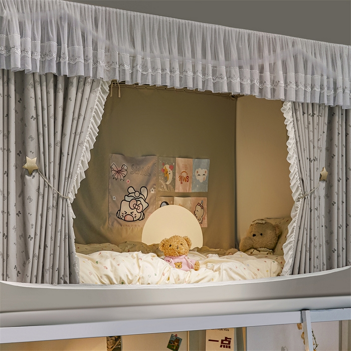 91家纺网 家纺一手货源 找家纺 梦尔佳蚊帐2025新款学生宿舍遮光床帘蚊帐 甜结梦语灰