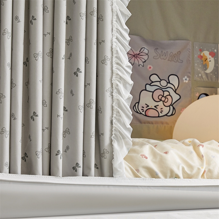 91家纺网 家纺一手货源 找家纺 梦尔佳蚊帐2025新款学生宿舍遮光床帘蚊帐 甜结梦语灰