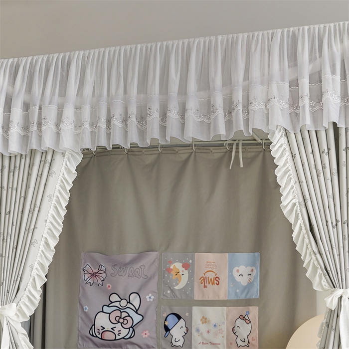 91家纺网 家纺一手货源 找家纺 梦尔佳蚊帐2025新款学生宿舍遮光床帘蚊帐 甜结梦语灰