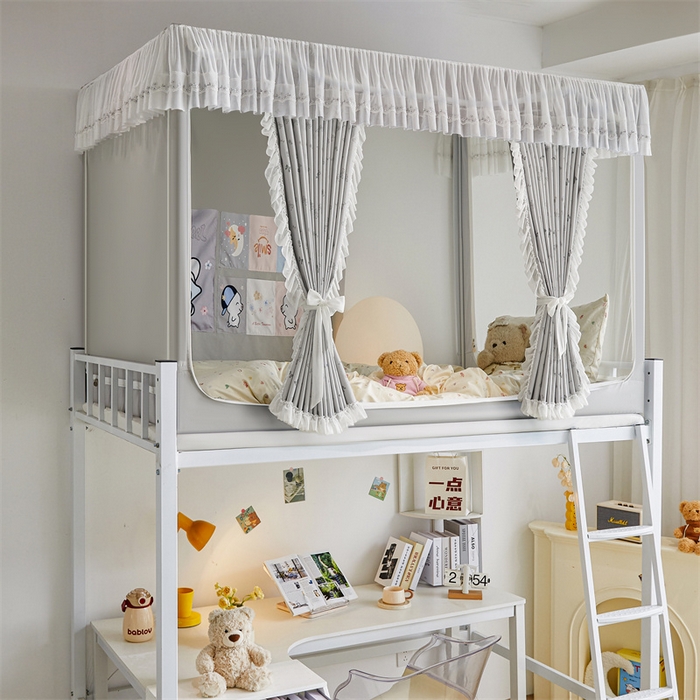 91家纺网 家纺一手货源 找家纺 梦尔佳蚊帐2025新款学生宿舍遮光床帘蚊帐 甜结梦语灰