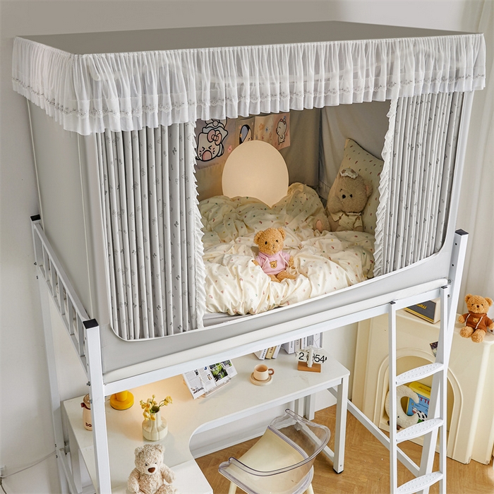 91家纺网 家纺一手货源 找家纺 梦尔佳蚊帐2025新款学生宿舍遮光床帘蚊帐 甜结梦语灰