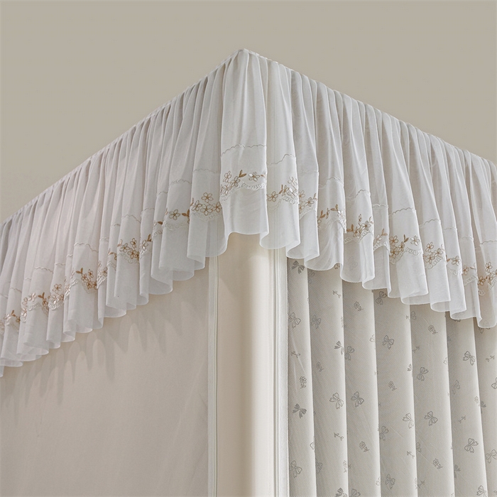 91家纺网 家纺一手货源 找家纺 梦尔佳蚊帐2025新款学生宿舍遮光床帘蚊帐 甜结梦语奶白