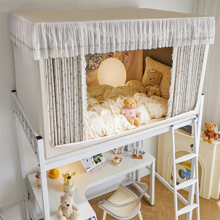 91家纺网 家纺一手货源 找家纺 梦尔佳蚊帐2025新款学生宿舍遮光床帘蚊帐 甜结梦语奶白