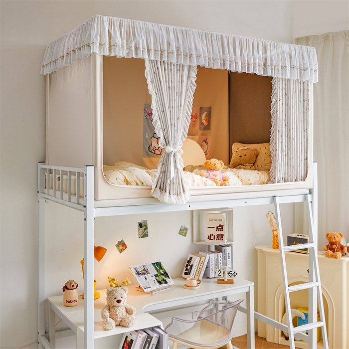 91家纺网 家纺一手货源 找家纺 梦尔佳蚊帐2025新款学生宿舍遮光床帘蚊帐 甜结梦语奶白