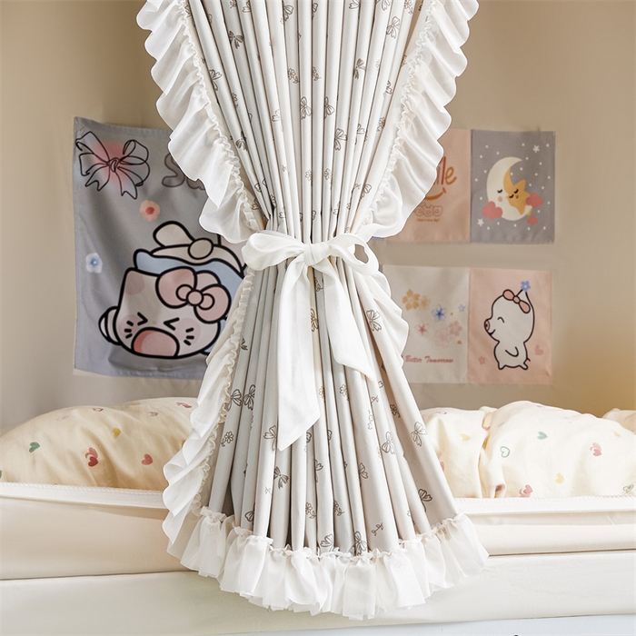 91家纺网 家纺一手货源 找家纺 梦尔佳蚊帐2025新款学生宿舍遮光床帘蚊帐 甜结梦语奶白