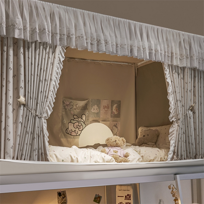 91家纺网 家纺一手货源 找家纺 梦尔佳蚊帐2025新款学生宿舍遮光床帘蚊帐 甜结梦语奶白