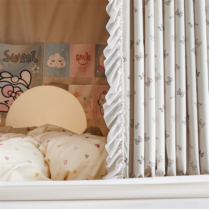 91家纺网 家纺一手货源 找家纺 梦尔佳蚊帐2025新款学生宿舍遮光床帘蚊帐 甜结梦语奶白