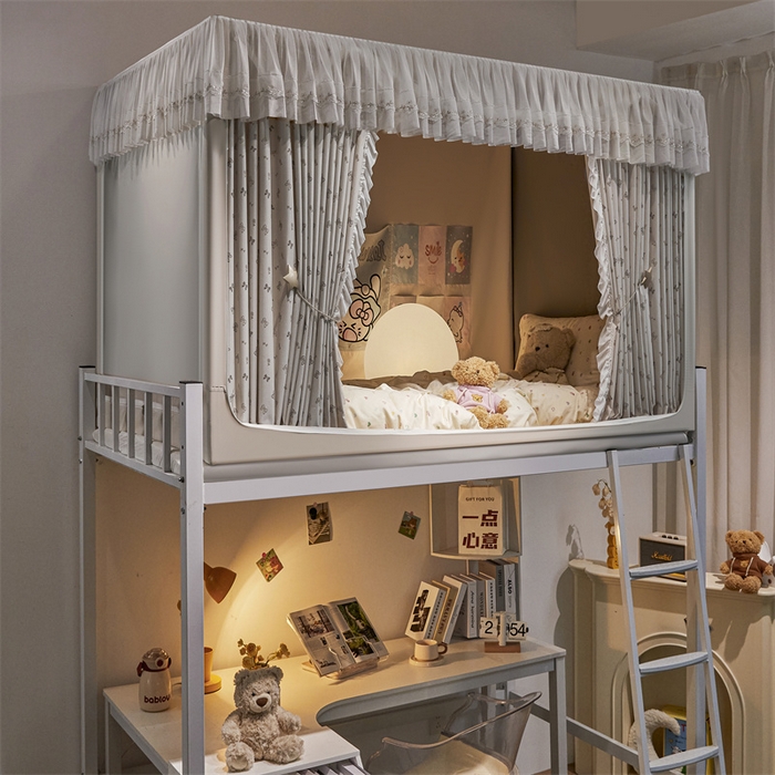 91家纺网 家纺一手货源 找家纺 梦尔佳蚊帐2025新款学生宿舍遮光床帘蚊帐 甜结梦语奶白