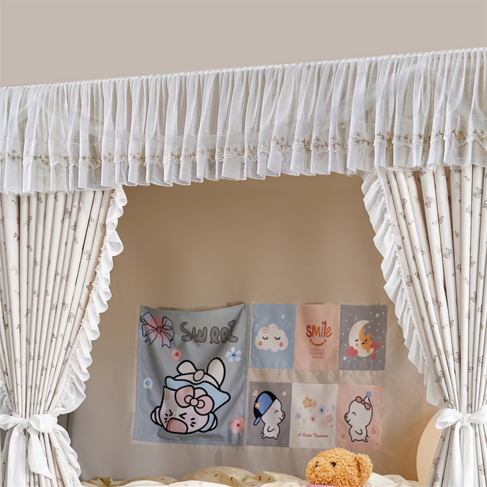 91家纺网 家纺一手货源 找家纺 梦尔佳蚊帐2025新款学生宿舍遮光床帘蚊帐 甜结梦语奶白