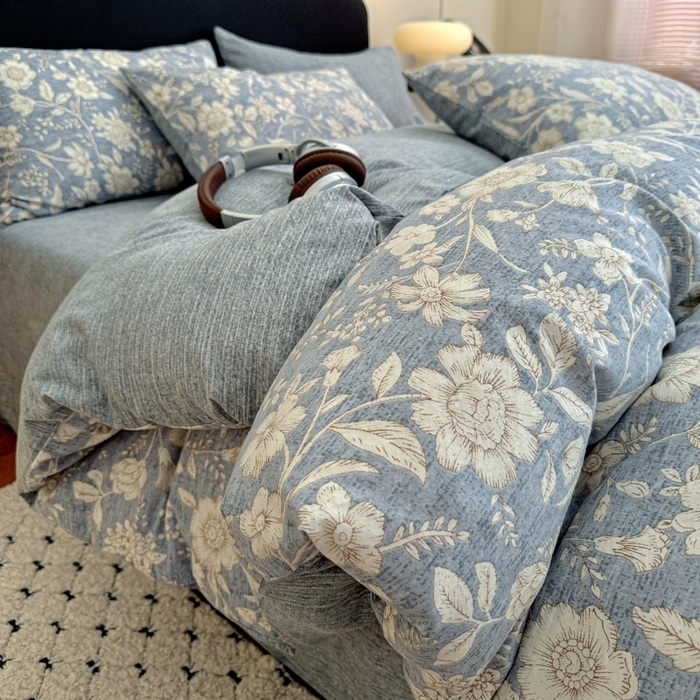 91家纺网 家纺一手货源 找家纺 （总2）金梦拉家纺 2025秋冬爆款新品高克重加厚原麻亚麻皱皱纱印花四件套