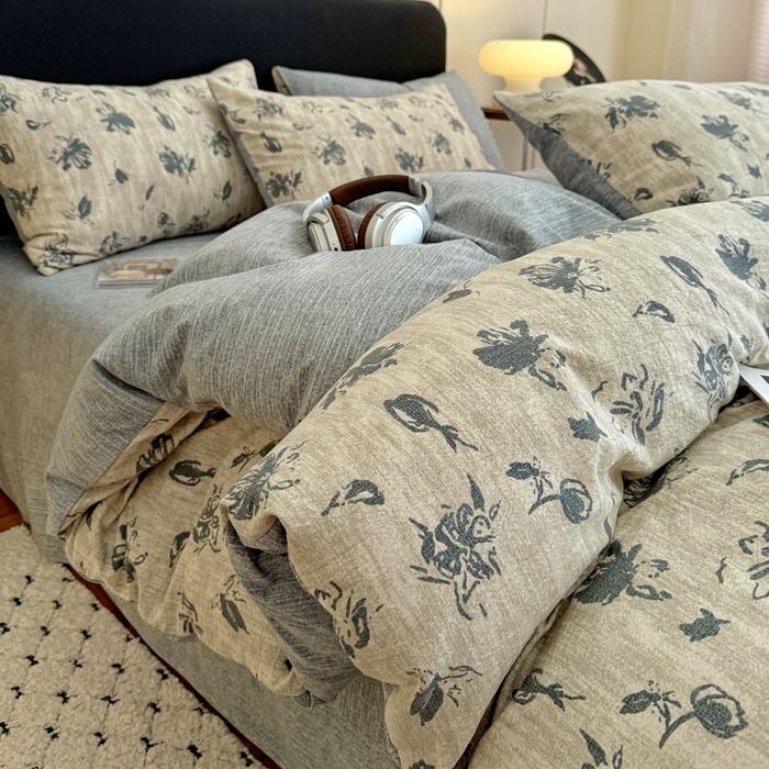 91家纺网 家纺一手货源 找家纺 （总2）金梦拉家纺 2025秋冬爆款新品高克重加厚原麻亚麻皱皱纱印花四件套