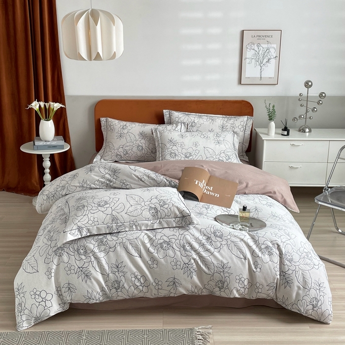 91家纺网 家纺一手货源 找家纺 启航家居 2025全棉小版印花精梳磨毛四件套 茉娜