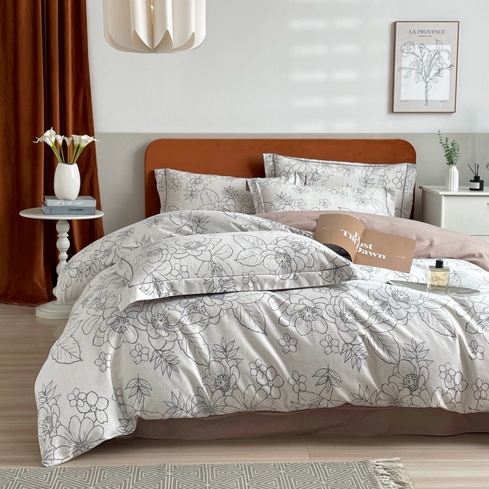 91家纺网 家纺一手货源 找家纺 启航家居 2025全棉小版印花精梳磨毛四件套 茉娜