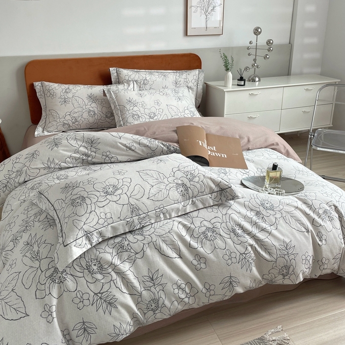 91家纺网 家纺一手货源 找家纺 启航家居 2025全棉小版印花精梳磨毛四件套 茉娜