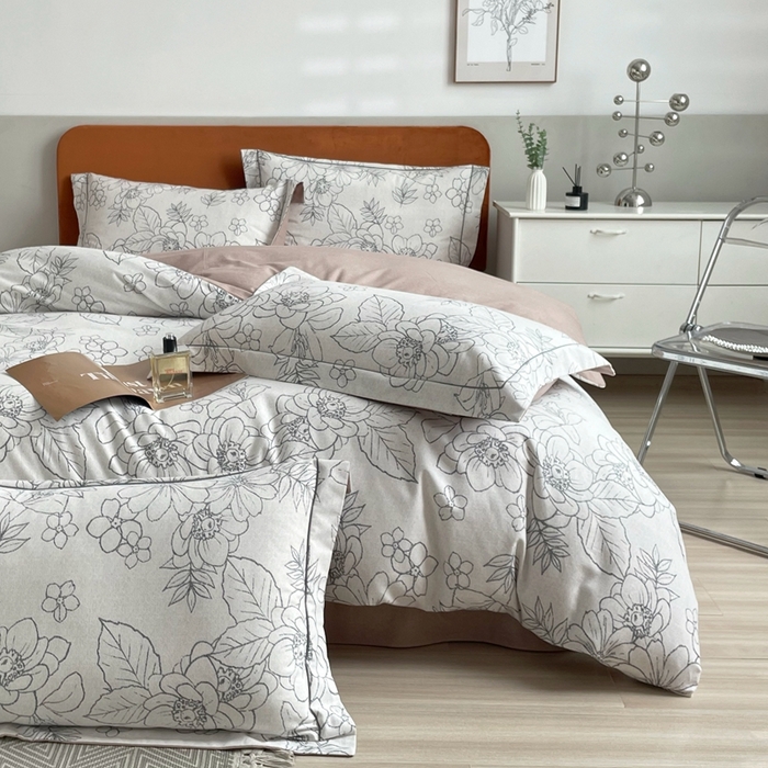 91家纺网 家纺一手货源 找家纺 启航家居 2025全棉小版印花精梳磨毛四件套 茉娜