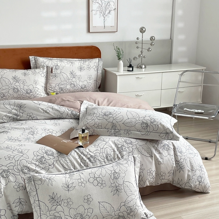 91家纺网 家纺一手货源 找家纺 启航家居 2025全棉小版印花精梳磨毛四件套 茉娜