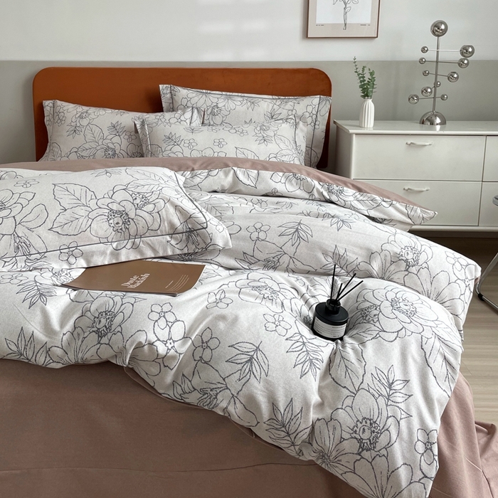 91家纺网 家纺一手货源 找家纺 启航家居 2025全棉小版印花精梳磨毛四件套 茉娜