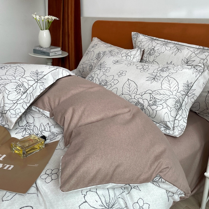 91家纺网 家纺一手货源 找家纺 启航家居 2025全棉小版印花精梳磨毛四件套 茉娜