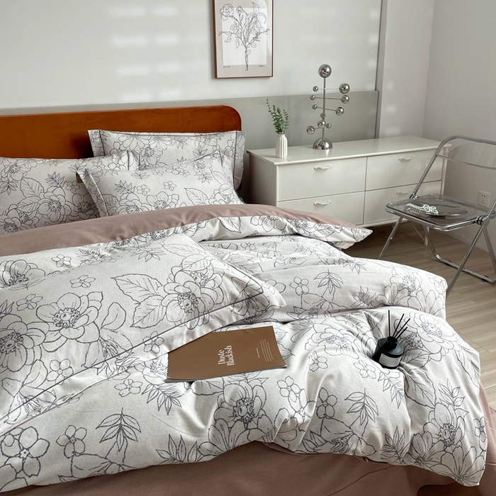 91家纺网 家纺一手货源 找家纺 启航家居 2025全棉小版印花精梳磨毛四件套 茉娜