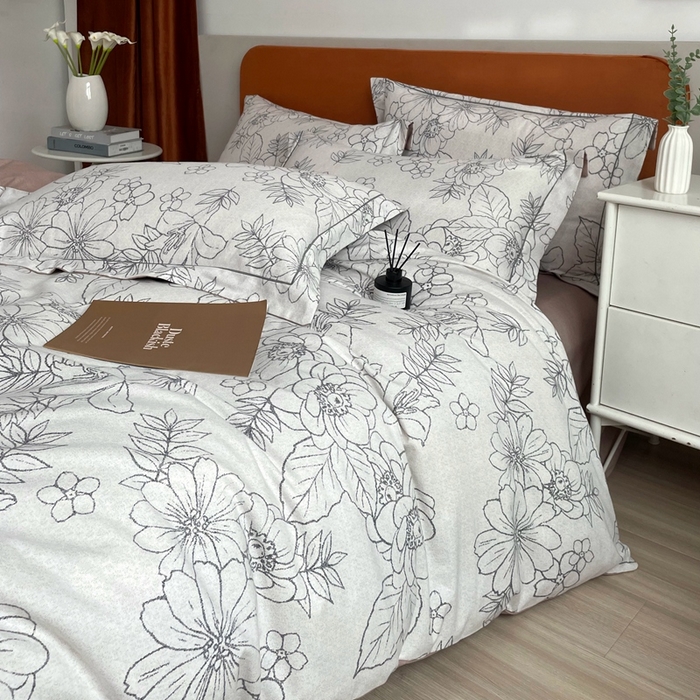 91家纺网 家纺一手货源 找家纺 启航家居 2025全棉小版印花精梳磨毛四件套 茉娜