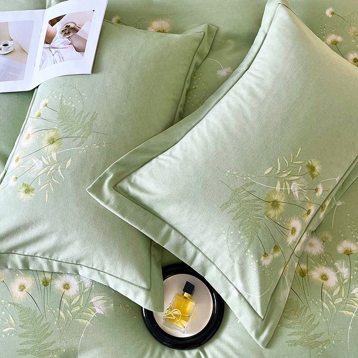 91家纺网 家纺一手货源 找家纺 帛美家纺 2025年新款加厚纯棉全棉磨毛印花四件套 朝颜-绿