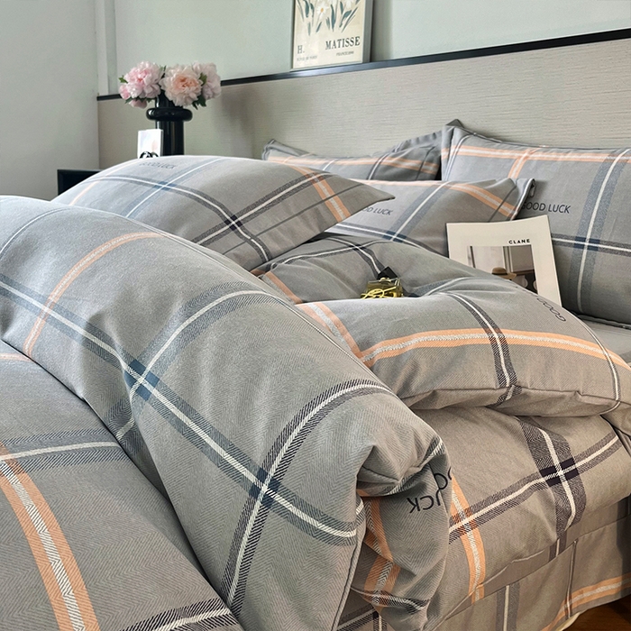 帛美家纺 2025年新款加厚纯棉全棉磨毛印花四件套 法兰克-灰