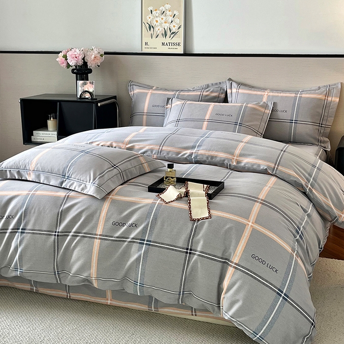 91家纺网 家纺一手货源 找家纺 帛美家纺 2025年新款加厚纯棉全棉磨毛印花四件套 法兰克-灰