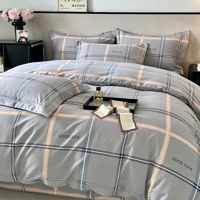 91家纺网 家纺一手货源 找家纺 帛美家纺 2025年新款加厚纯棉全棉磨毛印花四件套 法兰克-灰