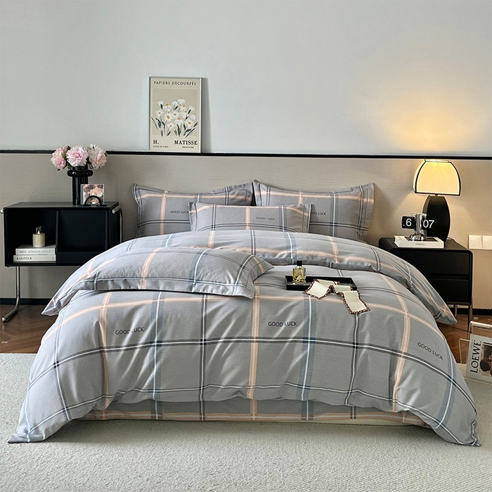 91家纺网 家纺一手货源 找家纺 帛美家纺 2025年新款加厚纯棉全棉磨毛印花四件套 法兰克-灰